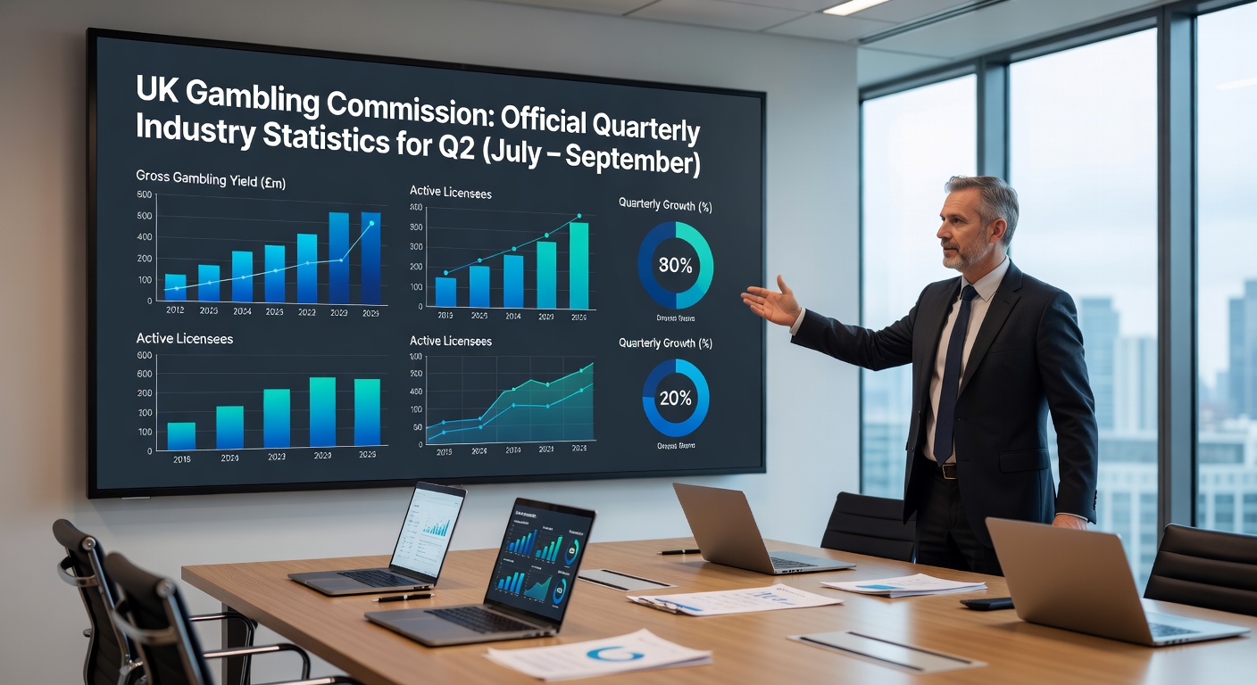 Infographic detailing UK gambling sector breakdown for Q2 2025/26, with pie charts for remote and land-based GGY shares