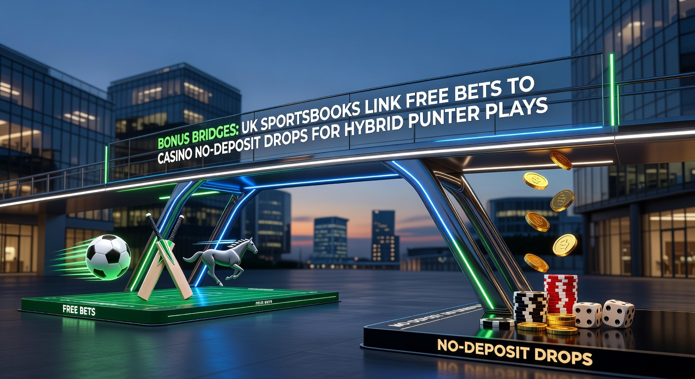 Graphic showing interconnected sportsbook free bet icons and casino slot drops bridging across a UK betting platform interface