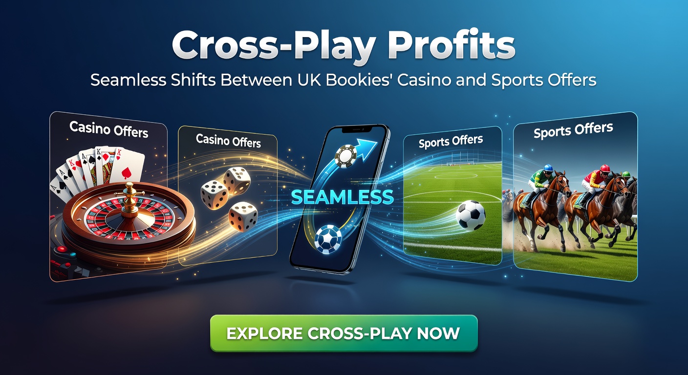 UK bettor seamlessly switching between casino slots and sportsbook bets on a mobile device, highlighting cross-promotion interfaces from major bookmakers