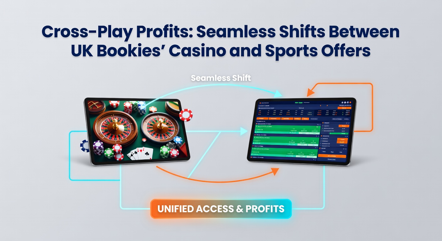 Split-screen view of a UK bookmaker app showing casino bonus activation flowing into a live sportsbook bet slip, with profit calculations overlaid