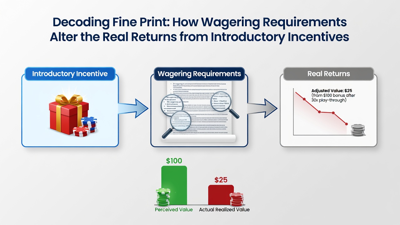 Chart comparing effective bonus returns before and after wagering requirements across different licensed operators