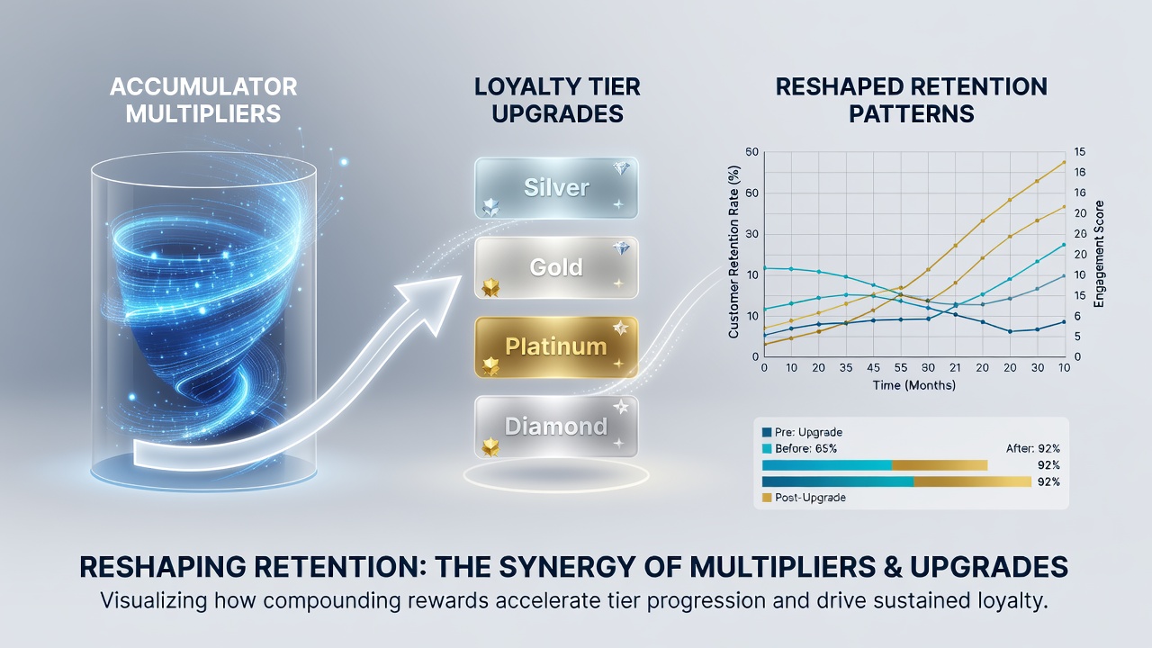 Dashboard view of loyalty tier progress alongside accumulator multiplier selections