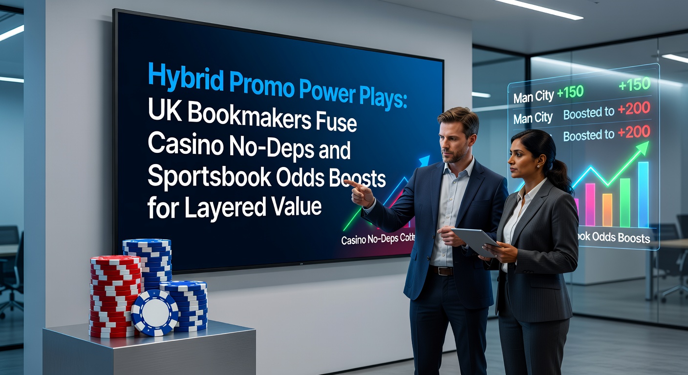 Graphic showing intertwined casino chips and sports betting slips with odds boost icons, illustrating hybrid promotions from UK bookmakers