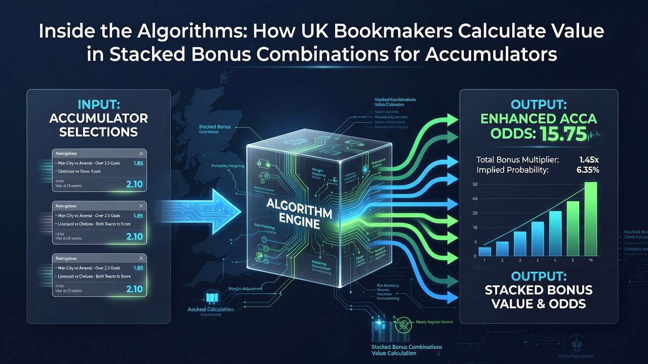 Flowchart illustrating algorithmic steps for evaluating stacked bonuses on accumulator bets
