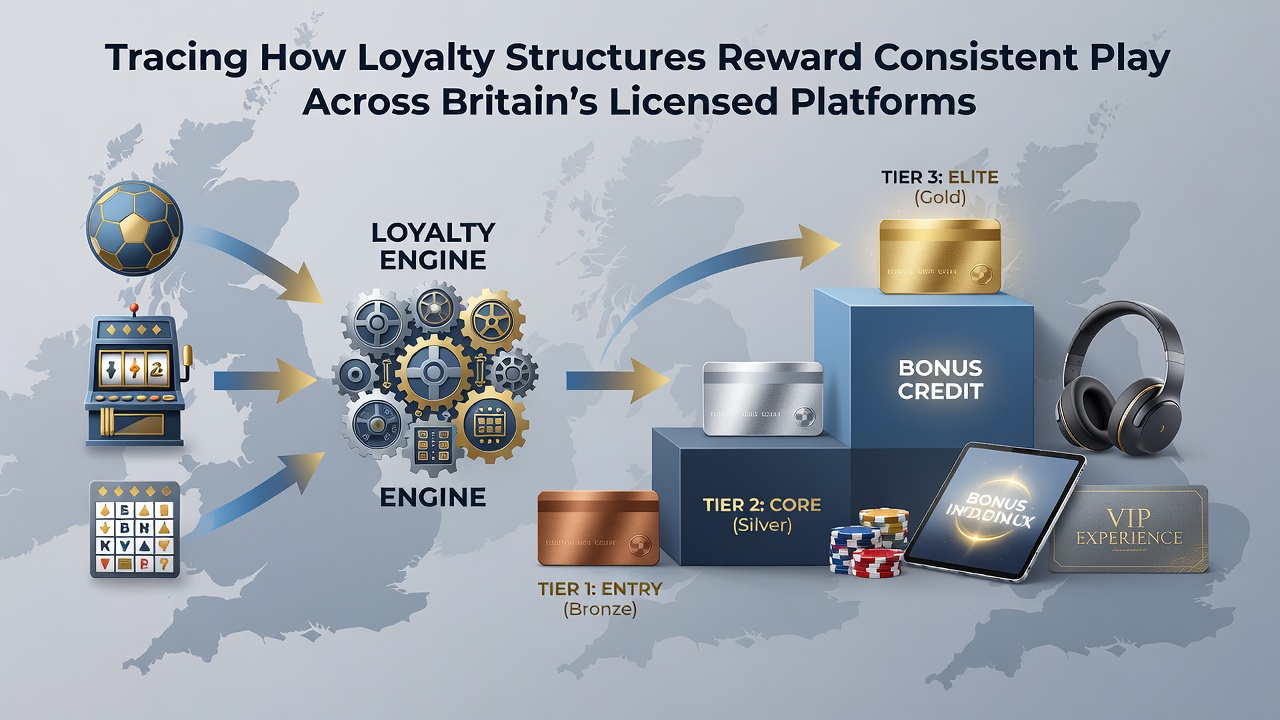 Infographic illustrating loyalty tier benefits and reward redemption options available on British licensed betting sites