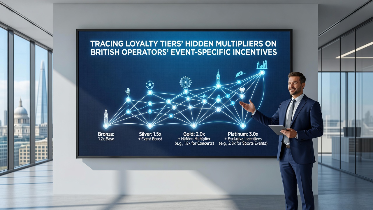 Diagram showing loyalty tier progression and multiplier effects on event incentives for UK betting operators