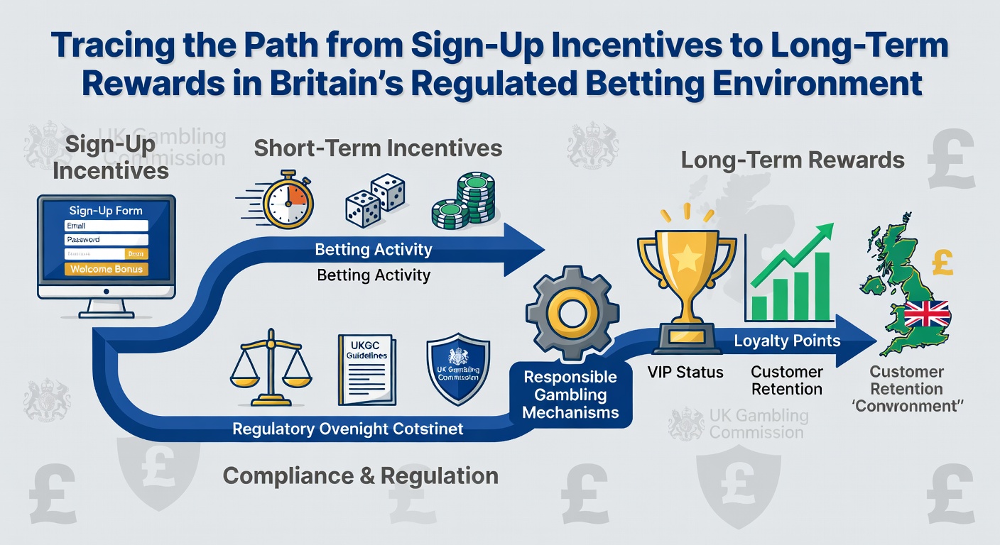 Diagram depicting layered reward systems connecting early bonuses with advanced loyalty tiers in regulated UK betting